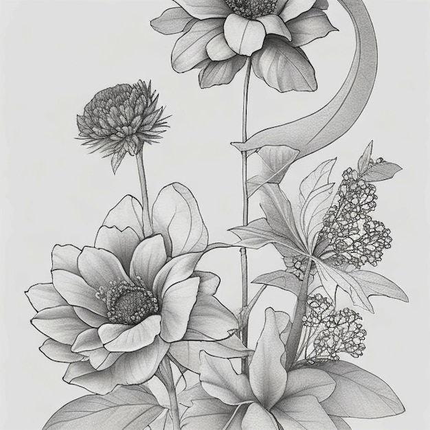 Fleur de croquis noir et blanc