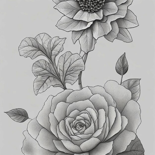 Fleur de croquis noir et blanc