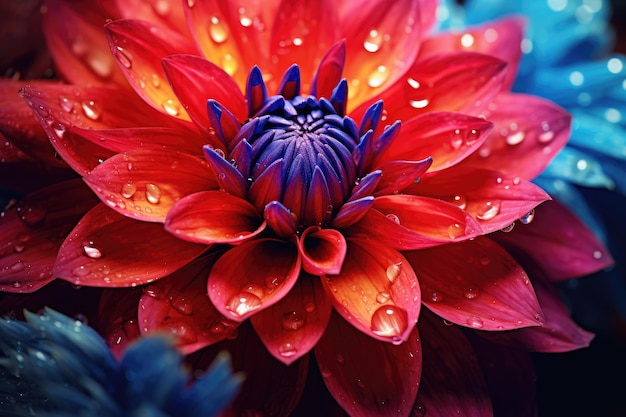 Une fleur de dahlia colorée en gros plan Un arrière-plan de fleurs colorées en gros plan Une belle suiveuse générée par l'IA