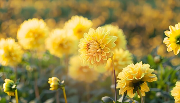 Fleur de dahlia dans le champ avec un fond flou