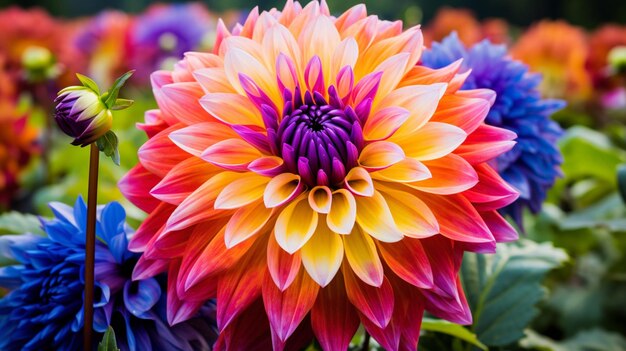 fleur de dahlia multicolore vibrante, un cadeau de l'automne