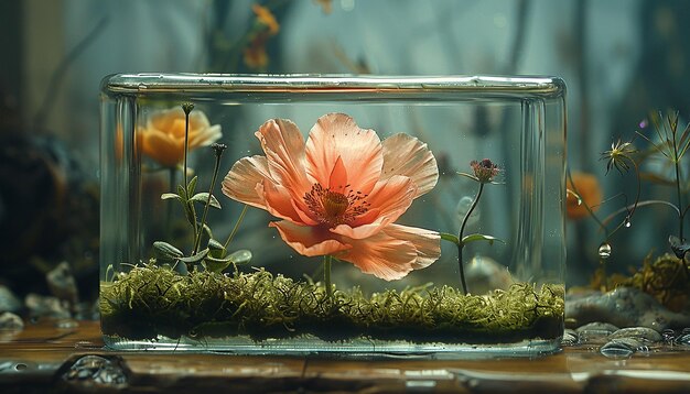 Photo une fleur dans une boîte en verre avec de la mousse à l'intérieur