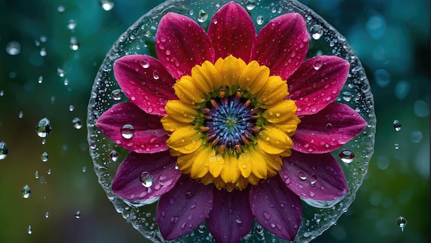 Photo une fleur dans une bulle d'eau avec une fleur pourpre au fond du centre