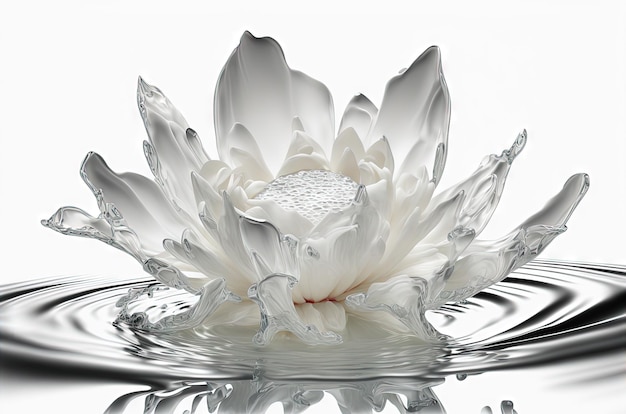 Fleur dans les éclaboussures d'eau Concept de fraîcheur florale avec des gouttes d'eau pour l'humidité cosmétique et l'emballage d'auto-soin AI généré