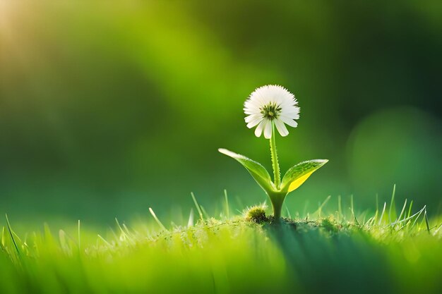 une fleur dans l'herbe avec un fond vert