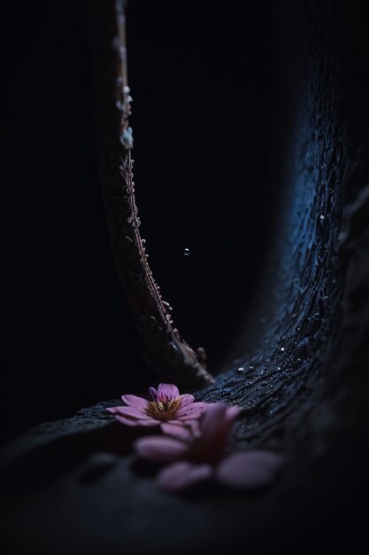 Une fleur dans une pièce sombre