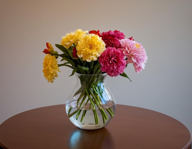 Photo une fleur dans un vase en verre dans la pièce de bureau