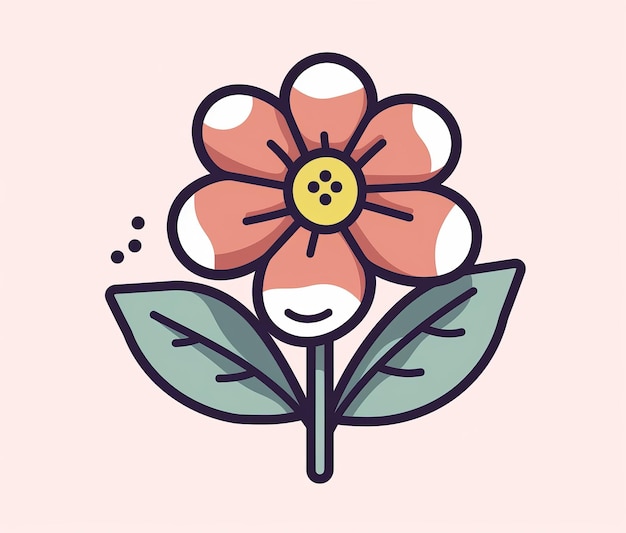 Une fleur de dessin animé avec une feuille verte et une fleur dessus