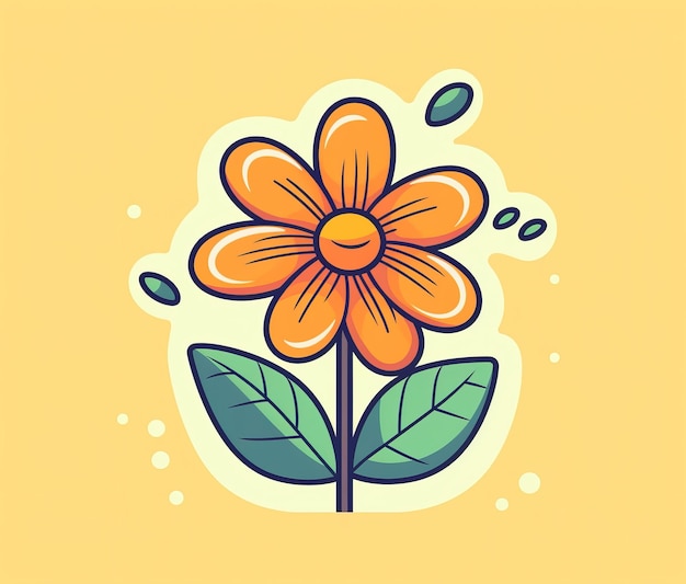 Une fleur de dessin animé avec des feuilles sur fond jaune