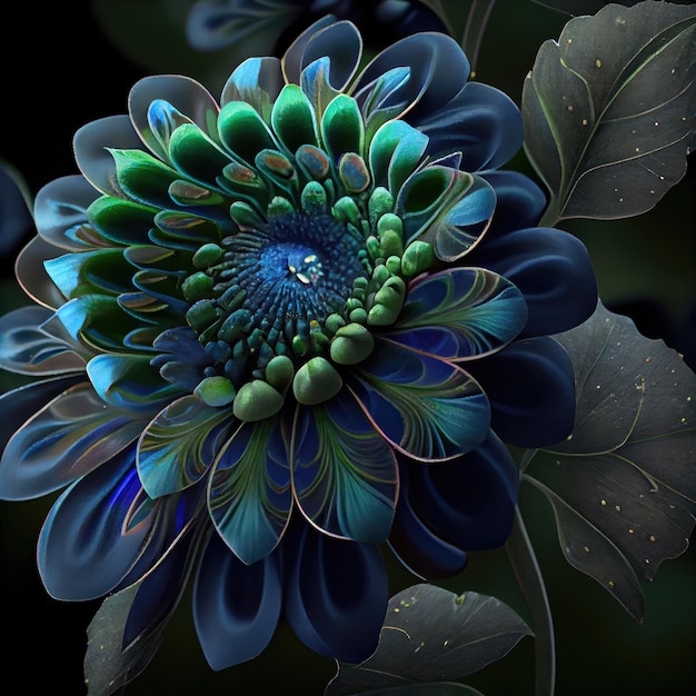 Fleur avec un dessin bleu et vert Generate Ai