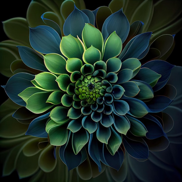 Fleur avec un dessin bleu et vert Generate Ai