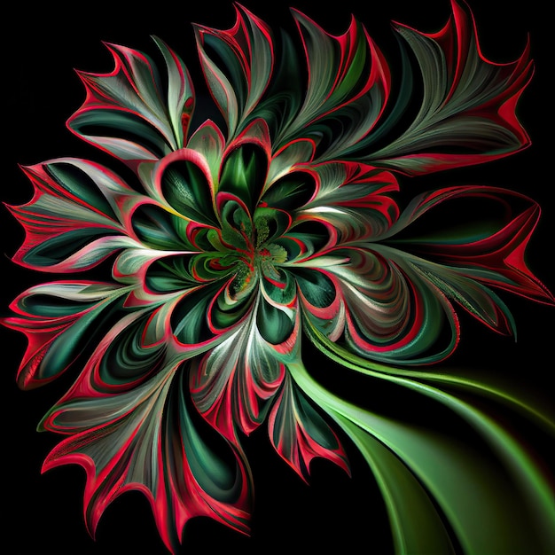 Fleur avec un dessin vert et rouge Generate Ai