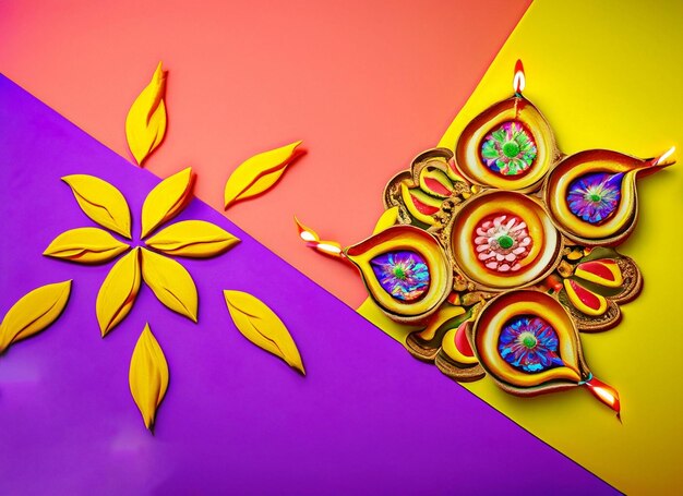 Fleur de Diwali avec bougie abstraite faite de différentes couleurs