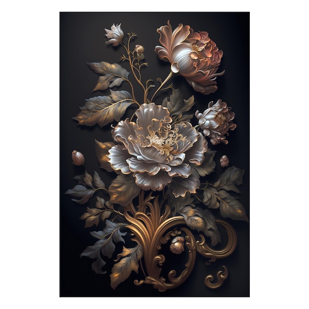 Photo une fleur dorée de luxe sur fond de toile sombre ia générative