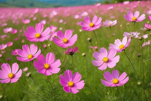 La fleur du cosmos du printemps fleurit dans le jardin sur un fond de champ coloré