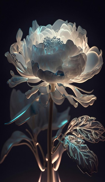 Une fleur éclairée d'une lumière bleue.