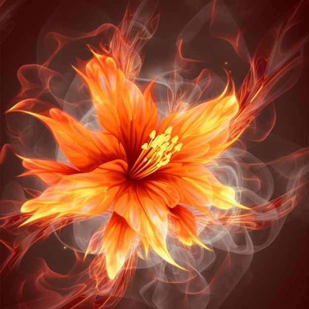 Une fleur avec un effet de flamme dessus