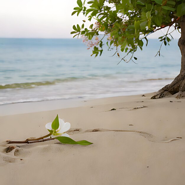 Photo une fleur est sur la plage dans le sable