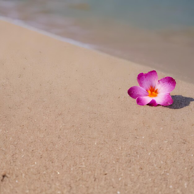 Photo une fleur est sur la plage et l'eau est calme