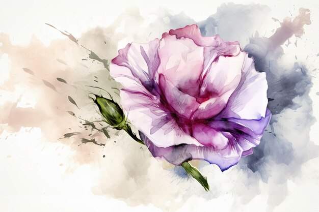 Fleur d'Eustoma entourée de délicats traits d'aquarelle