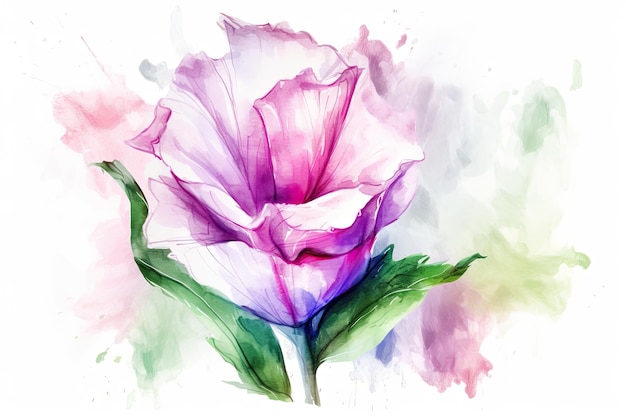 Fleur d'Eustoma entourée de délicats traits d'aquarelle