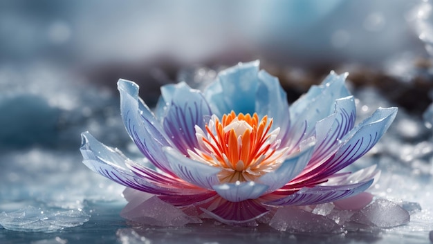 Une fleur exotique d'élégance gelée fleurit au milieu de la glace délicate