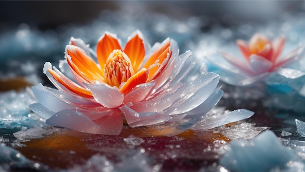 Une fleur exotique d'élégance gelée fleurit au milieu de la glace délicate