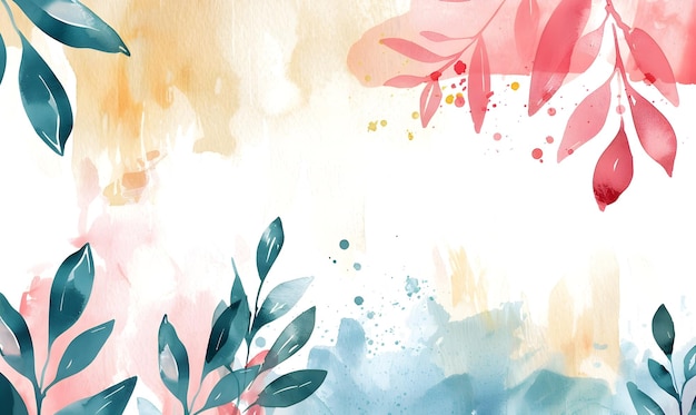 fleur feuillage plat nature aquarelle dessin de couleur plate