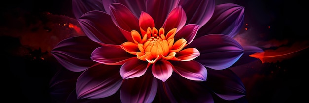 fleur de fleur avec un gradient de vibrants tons violet rouge jaune et orange contre un sombre
