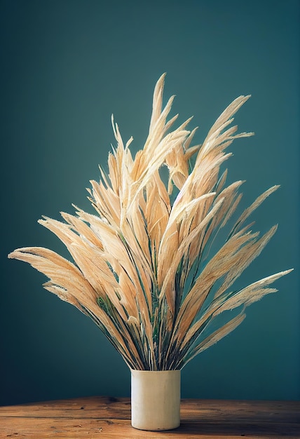 Photo une fleur avec un fond bleu et une herbe brune au milieu.