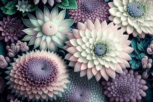 Fleur fond délicat motif floral pastel vue de dessus IA générative