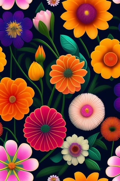 Fleur fond motif floral fleurs colorées éléments abstract illustration généré Ai