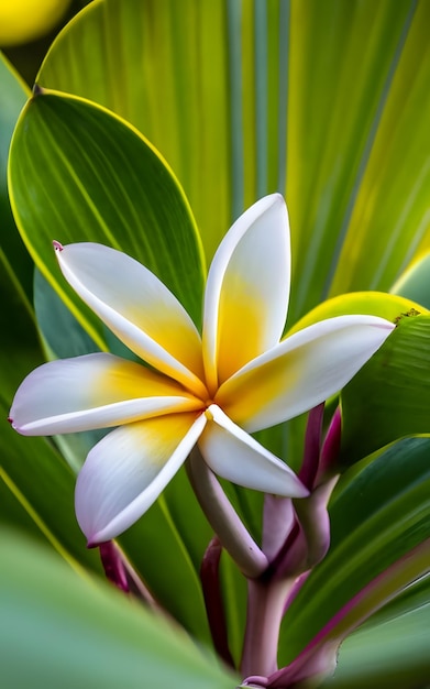 Photo fleur de frangipani jaune et blanche générée par ai