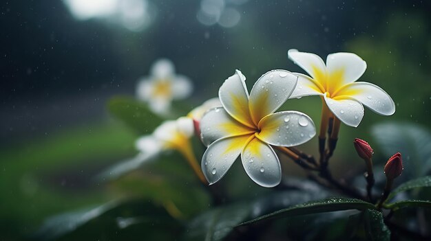 Fleur de frangipanier avec saison des pluies brumeuse Une photographie professionnelle doit utiliser une IA générative de haute qualité