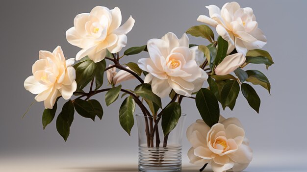 Fleur de gardénia dans le vase sur fond blanc