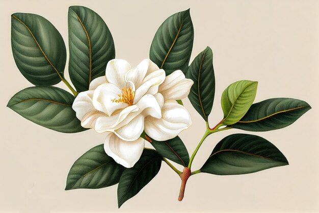 Fleur de gardénia Illustration botanique Jasminoides Fleurs Peinture réaliste Illustration IA générative abstraite