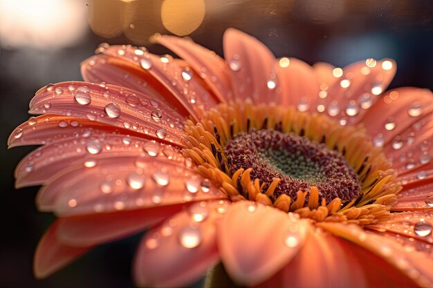 Fleur de gerbera au coucher du soleil