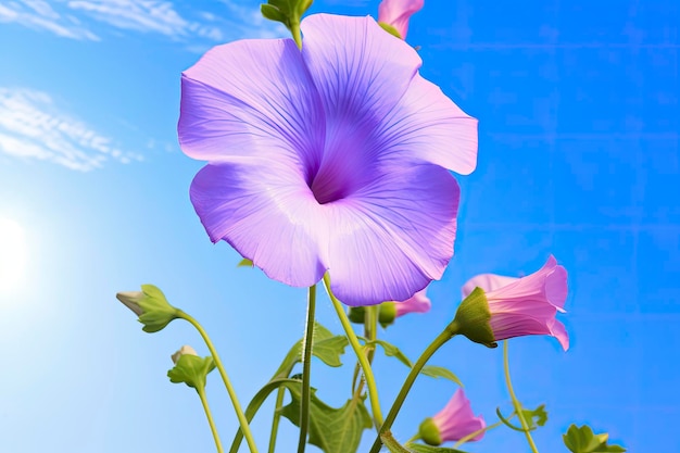 Fleur de gloire du matin avec ciel bleu