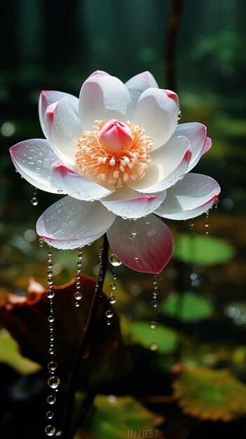 Photo une fleur avec des gouttes d'eau dessus et des gouttelettes d'eau sur elle