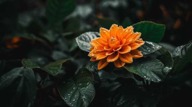 Une fleur avec des gouttes d'eau dessus