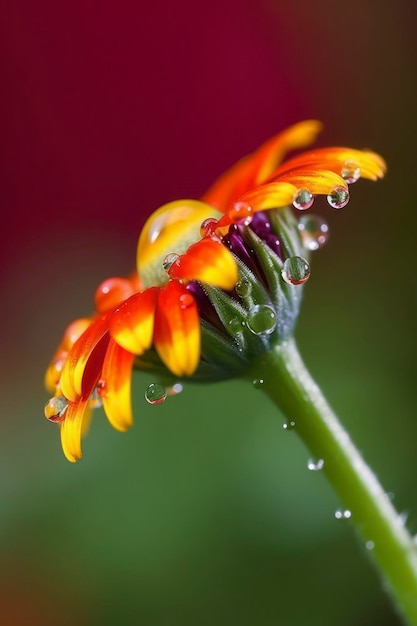 Une fleur avec des gouttes d'eau dessus
