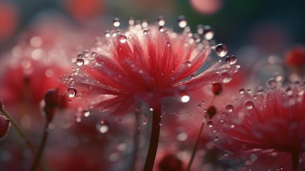 Une fleur avec des gouttes d'eau dessus