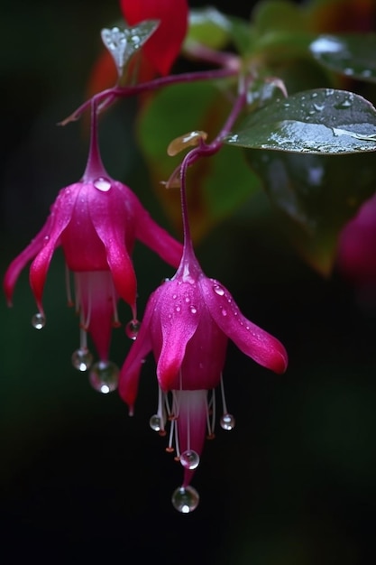 Une fleur avec des gouttes de pluie dessus