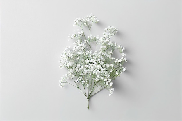 fleur de gypsophile florale plate sur fond blanc