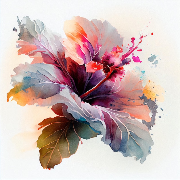 Photo fleur d'hibiscus aquarelle double exposition abstraite illustration numérique