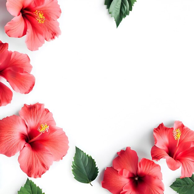 Photo une fleur d'hibiscus rouge avec des feuilles sur un fond blanc