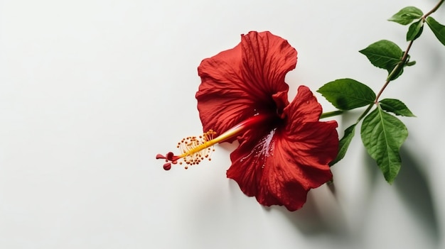 Une fleur d'hibiscus rouge sur fond blanc