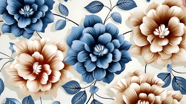 Fleur illustrée en 3D, motif de fond sans couture