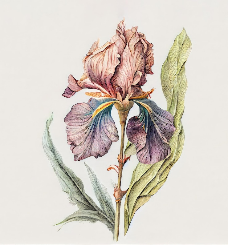 Photo fleur d'iris illustration botanique fleurs de printemps bleues peinture réaliste illustration ia générative abstraite