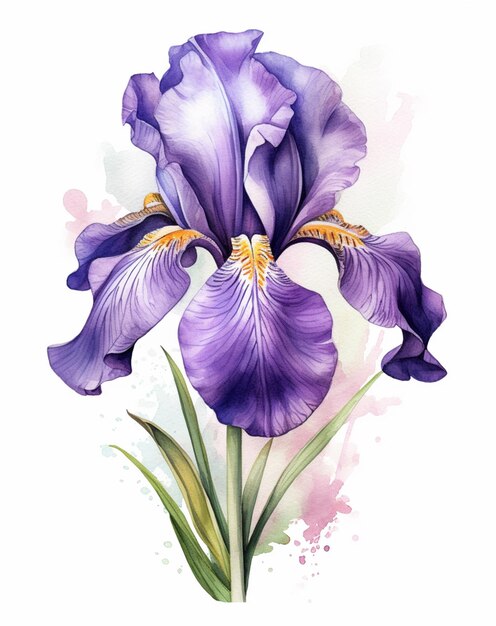 Photo fleur d'iris violette avec des étamines jaunes et des feuilles vertes générative ai